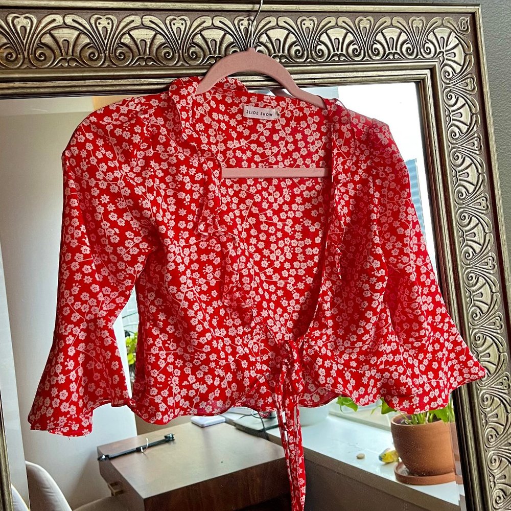 Princess Polly Ditsy Red Floral Blouse